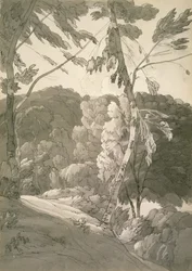 No.1091 A Wooded Landscape (A Scene at Indinowle) 1783 (penna, penna och bläck med tvätt på papper)
