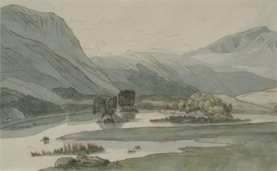 Rydal Water with the Grasmere Hills, 1786 (penna med penna och bläck och wc på papper)