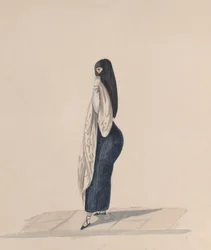 En kvinna som bär ordspråket stående i profil, från en grupp teckningar föreställande peruanska..., ca.184
