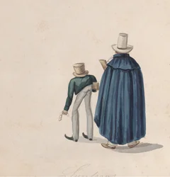 Två peruanska spådamer med hög hatt sedda bakifrån, från en grupp..., ca. 1848.
