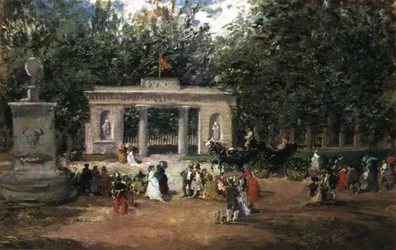 Porten till den botaniska trädgården i Madrid från Pradomuseet