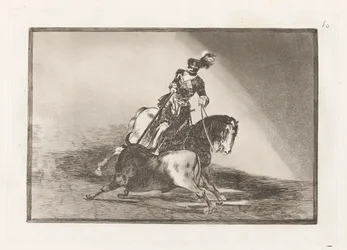 Carlos V. lanceando un toro en la plaza de Valladolid (Charles V spjuter en tjur i ringen vid Valladolid), skylt 10 från La tauromaquia
