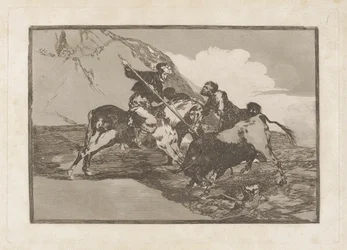Hur jagade de gamla spanjorerna tjurarna? häst i fält (Sättet på vilket de gamla spanjorerna jagade tjurar till häst i det öppna landet), tavla 1 från La tauromaquia