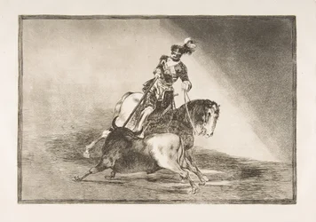 Plåt 10 från La Tauromaquia: Karl V spjutar en tjur i ringen vid Valladolid, 1816.
