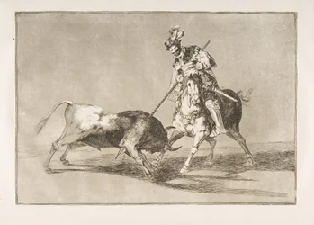 Platta 11 från Tauromaquia: Cid campeador som spjuter en annan tjur., 1816.