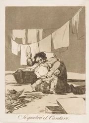 Plåt 25 från Los Caprichos: Om han bröt potten Si quebró el Cantaro., 1799.