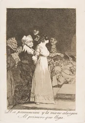 Tavla 2 från Los Caprichos: De säger ja och ger sin hand till den första som kom El si ..., 1799.