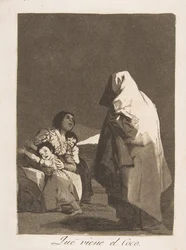 Platta 3 från Los Caprichos: Här kommer bogey-mannen Que som kommer el Coco., 1799.