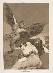 Plåt 48 från Los Caprichos: Tale-Bearers-Blasts of Wind Soplones., 1799.