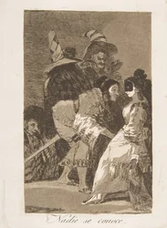 Platta 6 från Los Caprichos: Ingen känner sig själv Nadie se conoce., 1799.