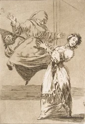 Tallrik 74 från Los Caprichos: Dont scream, stupid No Grites, tonta, 1799.