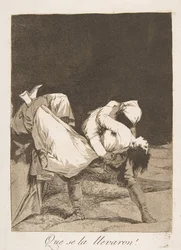Tavla 8 från Los Caprichos: De bar bort henne! De tog henne!, 1799.