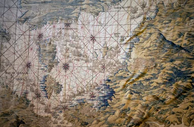 Karta över Medelhavet - Detalj av erövringen av Tunis (Tunisien) - Gobeläng av Francisco och Cornelius Van der Ggot (1700-talet), invävd i den kungliga gobelängfabriken, mitten av 1700-talet, efter gobelängen på 1500-talet av Willem de Pannema