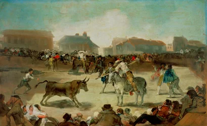 A Village Bullfight - Goya, Francisco, de (1746-1828) - 1812-1814 - Olja på trä - 45x72 - Real Academia de Bellas Artes de San Fernando, Madrid ©FineArtImages/Leemage