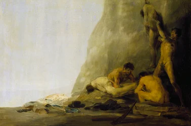 Kannibaler förbereder sina offer, eller Jean de Brebeufs och Gabriel Lallemants kroppar flådda av irokeserna 1649, ca 1800-08 (olja på pannå)