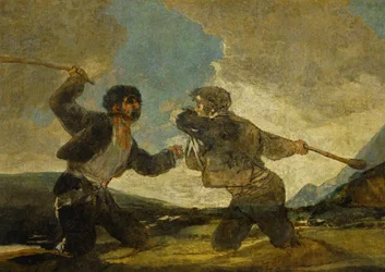 Duell med kuddar ... (målning på duk)