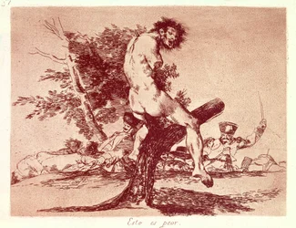 GOYA Y LUCIENTES, Francisco de (1746-1828). Krigets katastrofer. Detta är värre. 1810-1820. Etsning. SPANIEN. MADRID (AUTONOM REGION). Madrid. Nationalbiblioteket