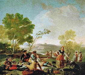 Picknick på stranden av Manzanares, tecknad film för en gobeläng (målning på duk)