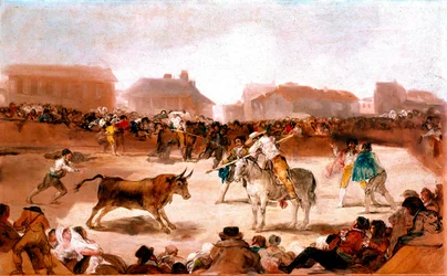 Sociala ämnen vid Academy of San Fernando: "" Corrida in a village"" Målning av Francisco Goya y Lucientes (1746-1828) 1812-1814 Dim. 45x72 cm Madrid, San Fernandos akademi