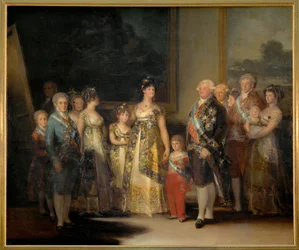 Spanske kungen Karl IV och hans familj, drottning Louisa och deras barn (målning på duk)