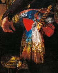 Svärd och skärp, detalj från porträtt av Ferdinand Guillemardet, Frankrikes ambassadör i Spanien från 1798 till 1800 av Francisco de Goya (1746-1828), olja på duk