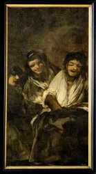 Två kvinnor och en man (målning på duk)
