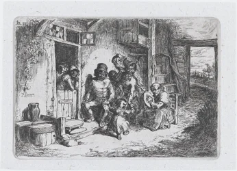 Plåt 10: två figurer som dansar, en annan sittande och spelar trumma, från serien av tullar ..., 1850.