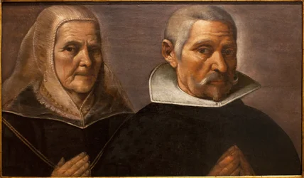 Porträtt av ett bedjande ålderspar. Målning av Francisco Pacheco (1564-1644), cirka 1630. Museum of Fine Arts i Sevilla, Spanien.