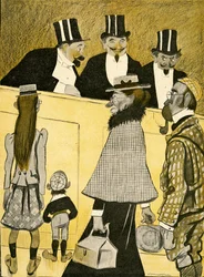 En förlorad engelsk familj ber om vägbeskrivning på Operan, 1903