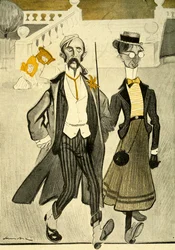 Ett engelskt par i Frankrike som hånas för deras konstiga modekänsla, 1903