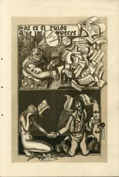 Illustration av Francisco Sancha Lengo (1874-1936) - Flygande löv, cirka 1915 - War of 14 -18, Wolff Agency, spanska språket, utländsk press
