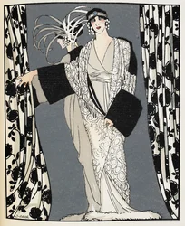 Blanc et noir. En kvinna i en dräkt formgiven 1855 av John Redfern, illustration ur "La Gazette du Bon Ton"