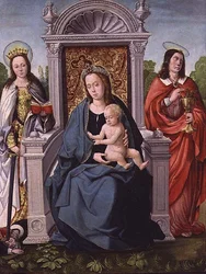 Madonna och barn med St. Catherine och St. John the Evangelist, ca 1530-40 (panel)