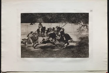 Bullfights: The Forceful Rendon Stabs a Bull with the Pique, From which Pass han dog i ringen i Madrid