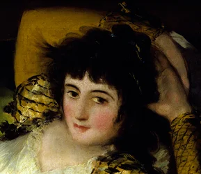 Detalj av "" The Dressed Cutie"" Målning av Francisco de Goya (1746-1828) 1800-talets sön. 0,95x1,88 m Madrid. Museet för Prado.