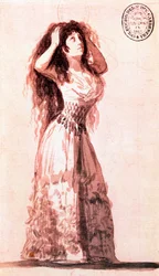 Hertiginnan Alba gör ordning på håret. Teckning av Francisco de Goya y Lucientes (1746-1828). 1796.