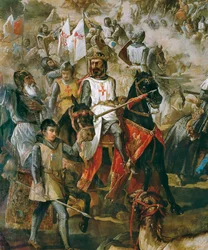 Återerövringen av Spanien: Slaget vid Las Navas de Tolosa den 16/07/1212 mellan den kristna armén och morernas armé. Detalj med kung Alfons VIII. Målning av Francisco de Paula Van Halen (1810-1887), 1864, Madrid, Senatspalatset
