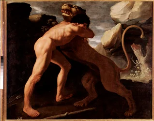 Hercules and the Lion of Nemee, detalj (olja på duk