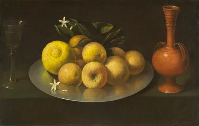 Stilleben med glas, frukt och kruka, ca 1650