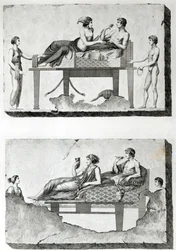 Fresker från etruskiska gravar, ca 1780 (gravyr) (svartvitt foto)