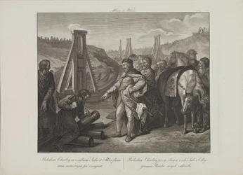 Boleslaw I av Polen sticker gränsstolpar i floderna Elbe och Saale av Smuglewicz, Franciszek (1745-1807). Litografi, sent 1700-tal. Privat samling