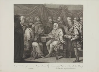 Restauratören Casimir I möter kejsaren Henrik III av Smuglewicz, Franciszek (1745-1807). Litografi, sent 1700-tal. Privat samling
