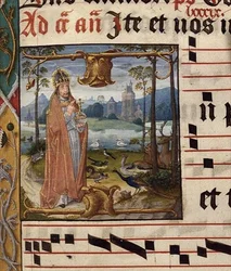 MS.41.f.84r Gud omgiven av fåglar och djur, Antiphon for Septuagesima (3:e söndagen före fastan), c.1490-1500 (vellum)