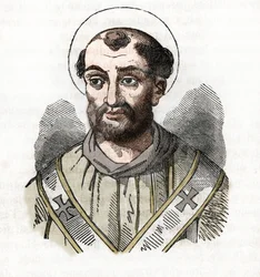 Antik: representation av påven Fabian (Fabian eller Fabian eller Fabianus) (236-250) Ritning från "Vatikanens mysterium" av Franco Mistrali