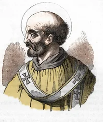 Antik: representation av påven Sixtus II (Sixtus eller Sisto) (258) Ritning från "" Misteri del Vaticano"" av Franco Mistrali