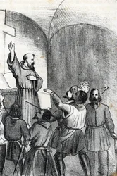 Fjärde Venedig-ottomanska kriget: kyrkan uppmanar att slå muslimer på tröskeln till sjöslaget vid Lepante som väcktes den 7 oktober 1571 i Patrasbukten, Grekland (kristen koalition dagen före slaget vid Lepanto under OttomanðVeneti