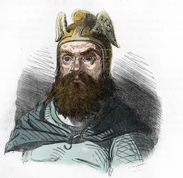 Porträtt av Attila (395-453) Hunnernas kung - teckning från "I misteri del vaticano"" av Franco Mistrali 1843