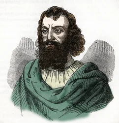 Porträtt av kejsar Justinianus I (482-565) (Justinianus I) efter "I misteri del vaticano" av Franco Mistrali 1843