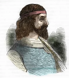 Porträtt av Odoaker (Odovacar), herulernas ledare, hunnernas allierade, och Attilas minister (435-493) (Odoacer eller Flavius Odovacer), teckning ur 