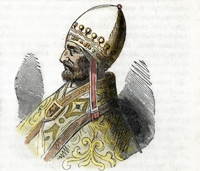 Porträtt av påven Adrien IV (Nicolas Breakspear (eller Breakspeare)) (1100-1159) (Adrian, adrianus eller adriano) Teckning från "Misteri del vaticano" av Franco Mistrali